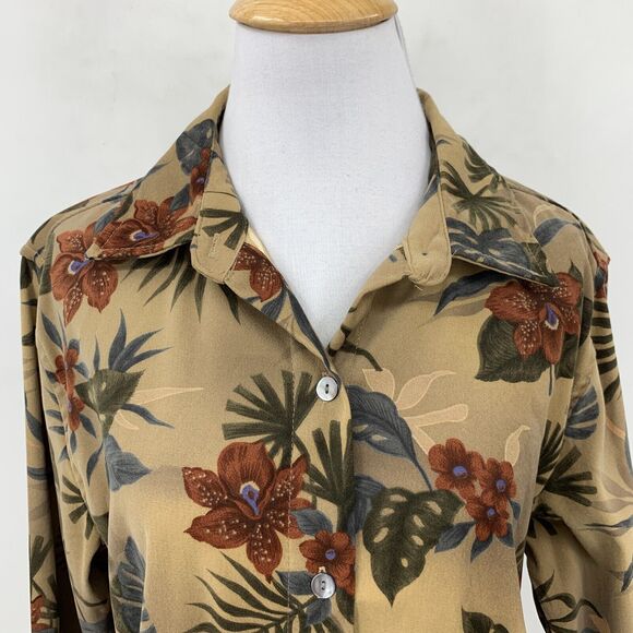 Caribbean Joe Faux Suede Shirt Womens L Large Multi Tropical Patterned Button Up - Picture 3 of 9